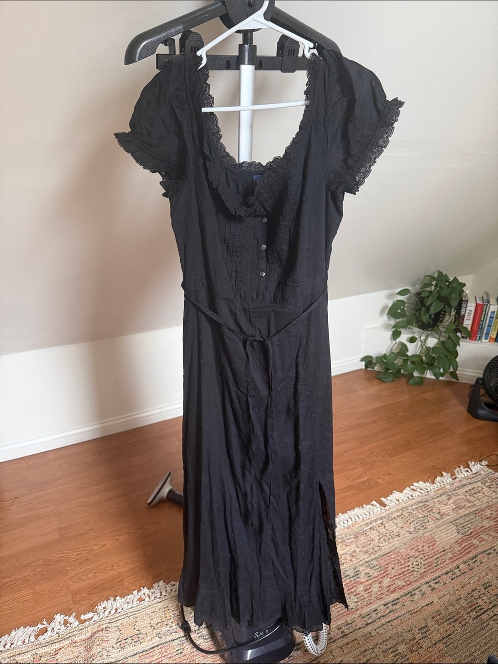 GAP Black Eyelet Maxi Dress with Lace Trim